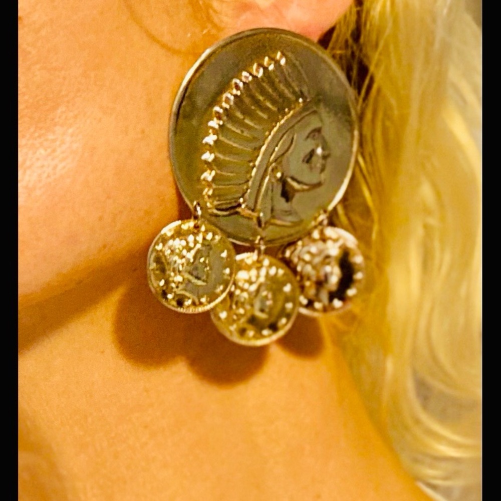 Indian Chief / queen on bottomPrime Gold Coin Statement Earrings
